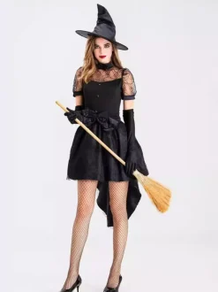 Halloween Sexy Black Witch Costume For Adults Sorceress Dress For Halloween And Stage Performances