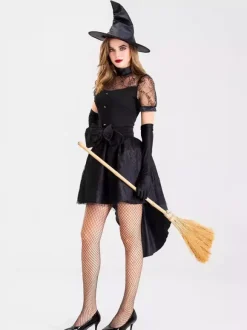 Halloween Sexy Black Witch Costume For Adults Sorceress Dress For Halloween And Stage Performances