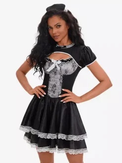 Halloween Sexy Costumes Black Maid Dress Costumes