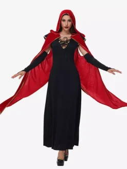 Halloween Vampire Red Sexy Cloak Dress Set Holidays Costumes