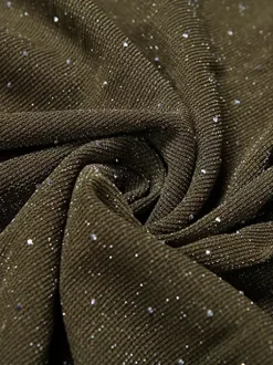 Halter Deep V Neck Maxi Dress For Women - Olive Green Glitter High Slit Backless Sheer Gown - Summer Night Out Club Party 2026