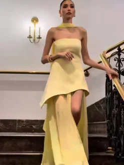 Halter Neck Layered Irregular Hem Sleeveless Maxi Dress For Women 2026
