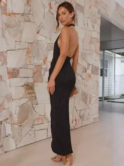 Halter Neck Maxi Party Dress With High Slit For Women 2026