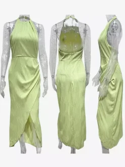 Halter Neck Maxi Party Dress With High Slit For Women 2026