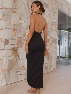 Halter Neck Maxi Party Dress With High Slit For Women 2026