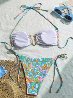 Halter Neck Printed Bikini Sexy 2-Piece Swimsuit For Summer Beach 2026