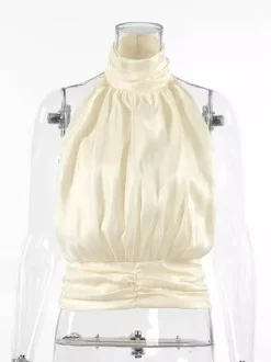 Halter Neck Ruched Sleeveless Backless Party Blouse Top For Women 2026