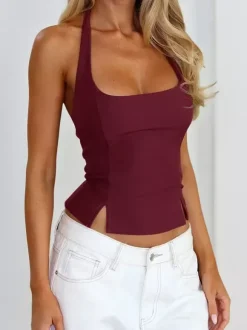 Halter Backless Crop Top - Sexy Balletcore Exposed Back Zipper Cami - Coquette Aesthetic Night Out Slim Fit Tank 2026