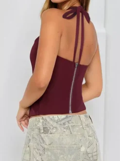 Halter Backless Crop Top - Sexy Balletcore Exposed Back Zipper Cami - Coquette Aesthetic Night Out Slim Fit Tank 2026