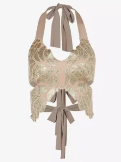 Halter Crop Tops With Back Bow-knot Shining Butterfly Clubwear For Women 2026