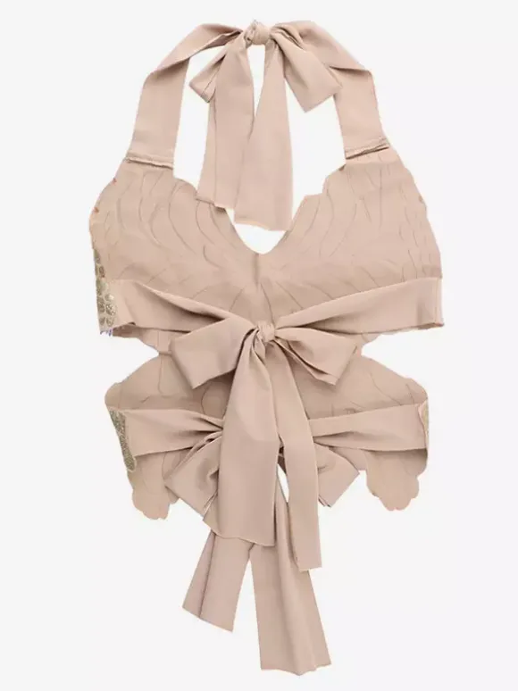 Halter Crop Tops With Back Bow-knot Shining Butterfly Clubwear For Women 2026