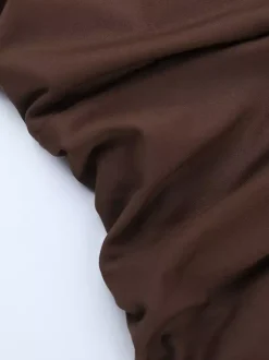 Halter Deep V Neck Maxi Dress For Women - Brown Slinky Ruched Backless Bodycon Gown - Summer Evening Party 2026