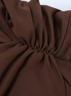 Halter Deep V Neck Maxi Dress For Women - Brown Slinky Ruched Backless Bodycon Gown - Summer Evening Party 2026