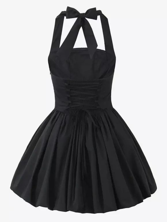 Halter Mini Dress In Black Square Neck A-Line Sexy Birthday Party Dress For Women 2026