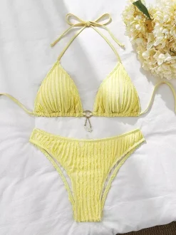 Halter Textured Fabric Bikini Swimwear For Summer 2026
