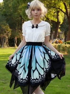Harajuku Fashion Lolita Skirt Butterfly Ruffles As Image Floral Print Lolita Skirts