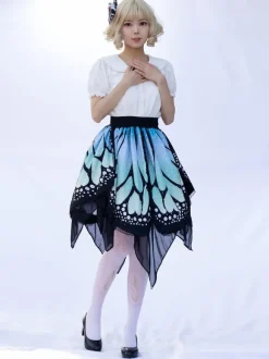 Harajuku Fashion Lolita Skirt Butterfly Ruffles As Image Floral Print Lolita Skirts