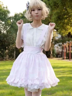 Harajuku Fashion Lolita SK Angel Beats Ruffles Pink Floral Print Lolita Skirts
