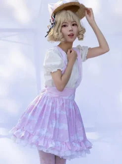 Harajuku Fashion Lolita SK Angel Beats Ruffles Pink Floral Print Lolita Skirts