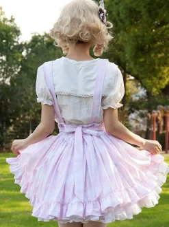 Harajuku Fashion Lolita SK Angel Beats Ruffles Pink Floral Print Lolita Skirts