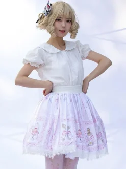 Harajuku Fashion Lolita SK Floral Print Light Pink Ruffles Lolita Skirts