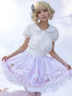 Harajuku Fashion Lolita SK Floral Print Light Pink Ruffles Lolita Skirts