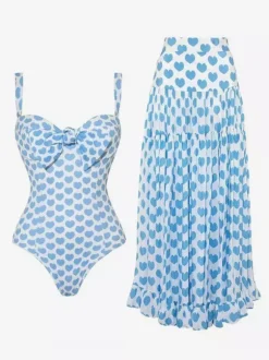 Heart Pattern One-piece Swimsuit And Maxi Skirt Set For Summer 2026