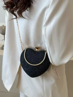 Heart Shaped Crossbody Bag With Chain Shiny Party Clutch For Women 2026