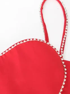Heart Shaped Crop Top For Women - Red Rhinestone Y2K Aesthetic Cami - Summer Music Festival Club 2026
