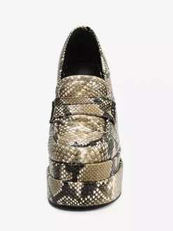 High Heel Loafers Snake Pattern Platform Round Toe Chunky Heel Pumps