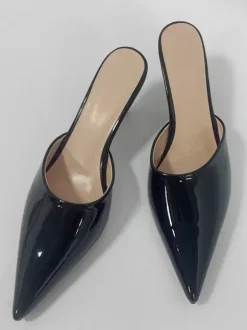 High Heel Mules Black Pointed Toe Stiletto Heel Pumps