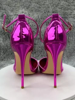 High Heel Pumps Metallic Pointed Toe Ankle Strap Party Shoes