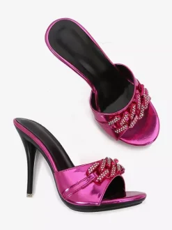 High Heel Sandal Slides Open Toe Rhinestones Sandal Slippers