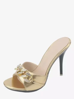 High Heel Sandal Slides Open Toe Rhinestones Sandal Slippers