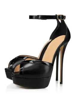 High Heel Sandals Black Polyester Peep Toe Prom shoes Women Party Shoes