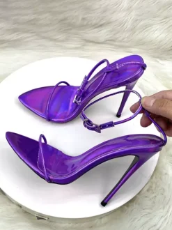 High Heel Sandals Metallic Open Toe Ankle Strap Party Shoes
