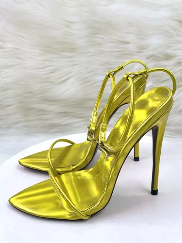 High Heel Sandals Metallic Open Toe Ankle Strap Party Shoes