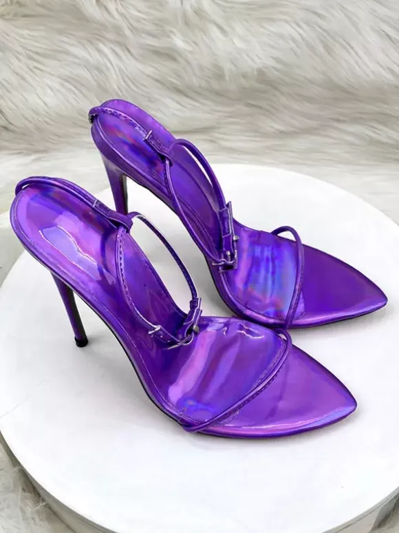 High Heel Sandals Metallic Open Toe Ankle Strap Party Shoes