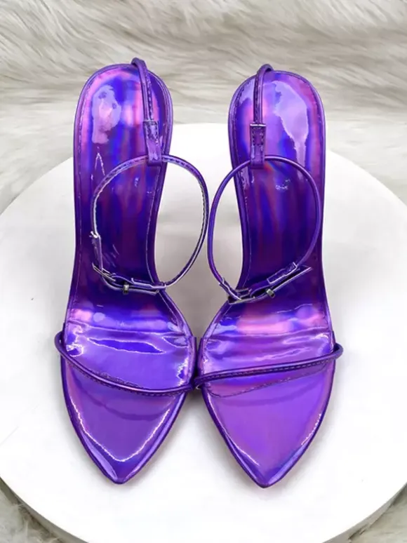 High Heel Sandals Metallic Open Toe Ankle Strap Party Shoes