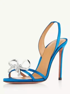 High Heel Sandals Women Open Toe Rhinestones Bow Stiletto Heel Prom Party Shoes