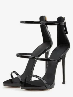 High Heel Sandals Womens Black Open Toe Ankle Strap Sandals Stiletto Heels Sandals