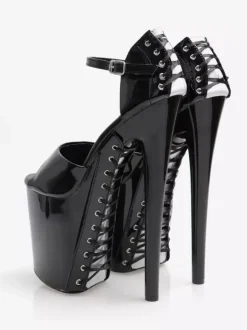 High Heel Sexy Sandals Grass Green PU Leather Round Toe 3.9