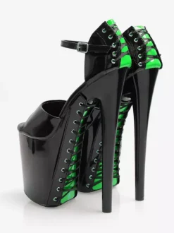 High Heel Sexy Sandals Grass Green PU Leather Round Toe 3.9