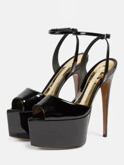 High Heel Sexy Sandals Silver PU Leather Pointed Toe Buckle Sexy Shoes