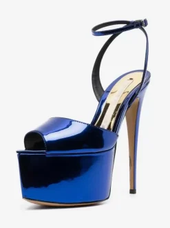 High Heel Sexy Sandals Silver PU Leather Pointed Toe Buckle Sexy Shoes