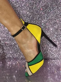 High Heels Sandals Green and Yellow Peep Toe Ankle Strap Sandal Women High Heels Shoes