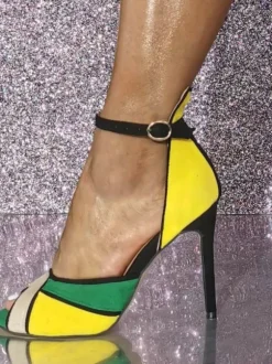 High Heels Sandals Green and Yellow Peep Toe Ankle Strap Sandal Women High Heels Shoes
