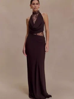 High Neck Lace Patchwork Cutout Sleeveless Maxi Bodycon Dress For Women 2026