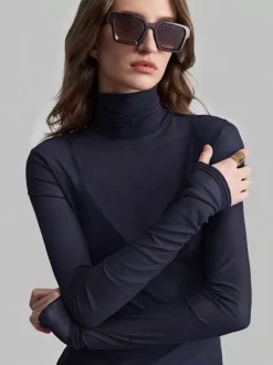 High Neck Long Sleeve Mesh Base Layer Top With Lettuce Edge For Women 2026
