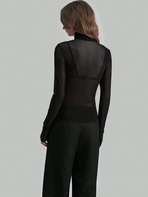 High Neck Long Sleeve Mesh Base Layer Top With Lettuce Edge For Women 2026